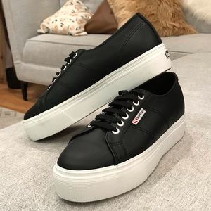superga black leather platform